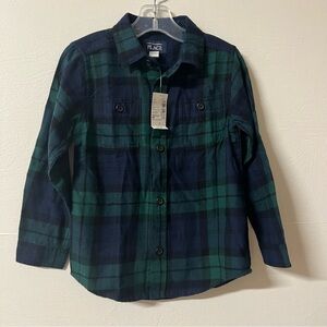 The Children’s Place Plaid Holiday Navy Green Button Up Size 4T Cotton New